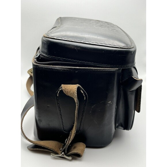 VTG Plainsman 2 Top Grain Cowhide Leather Black Hard Camera Tote BROKEN ZIPPER - Picture 3 of 9